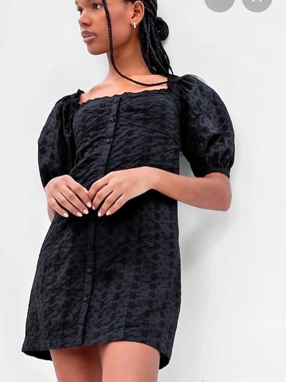 NWT Gap Puff Sleeve Eyelet Mini Cotton Dress Large Tall Black